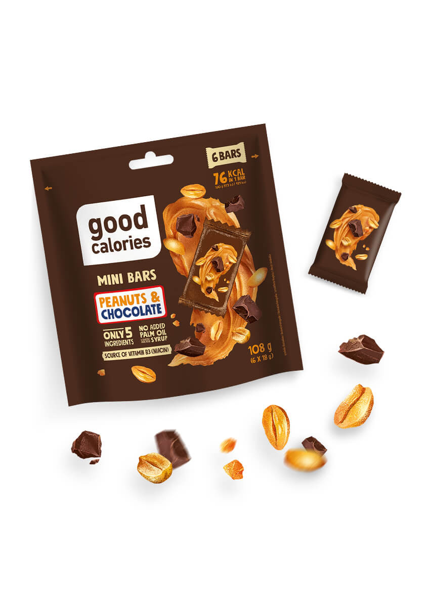 The taste of iconic candy bars - Mini Peanut & Chocolate Bars - 108g - product goodcalories.com 1