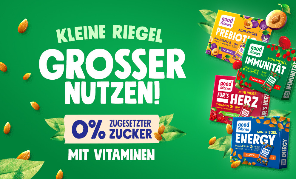 Good Calories Mini Riegel Für's Herz, Prebiotic, Energy und Immunität - 0% zugesetzter Zucker, mit Vitaminen