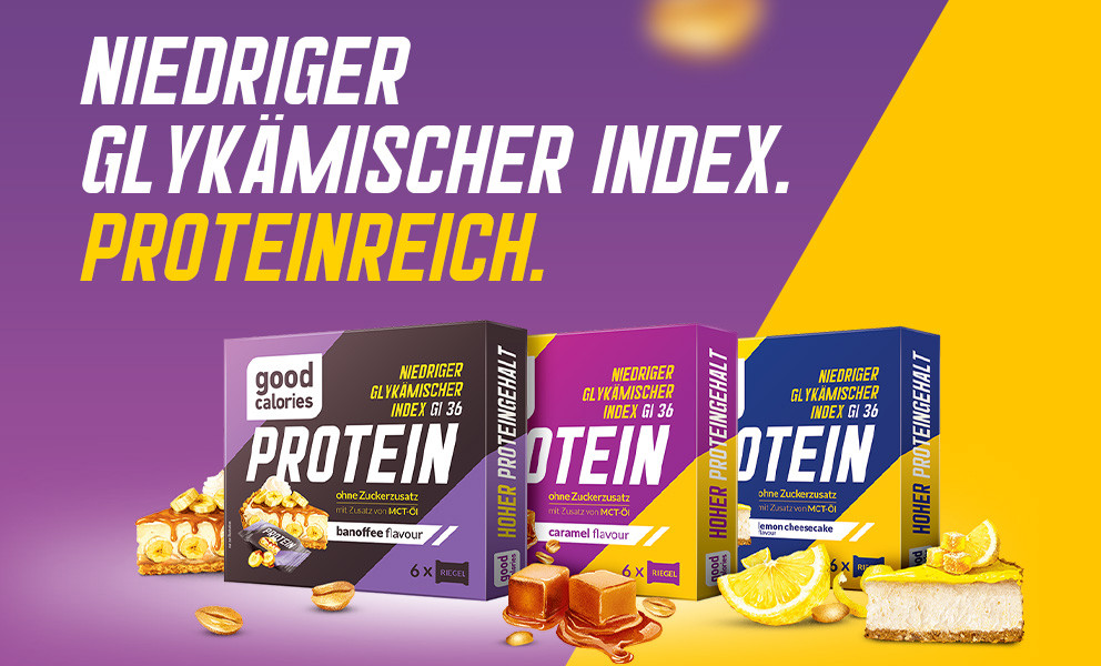 Good Calories Proteinriegel Banoffee, Karamell und Lemon Cheesecake ohne Zuckerzusatz, mit MCT-Öl