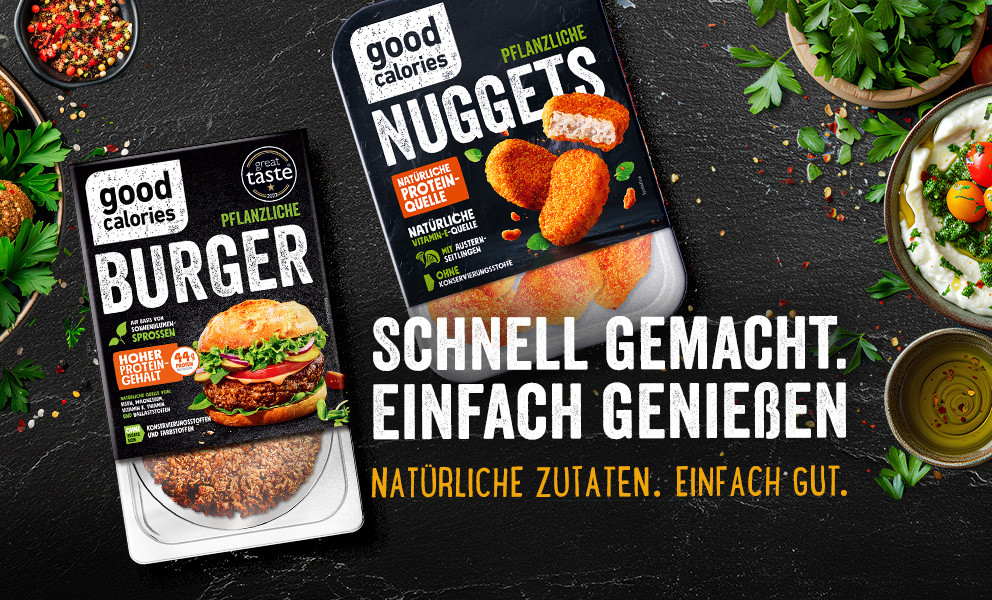 Pflanzliche Nuggets mit Austernseitlingen und Burger aus Sonnenblumensprossen von Good Calories - natürliche Zutaten